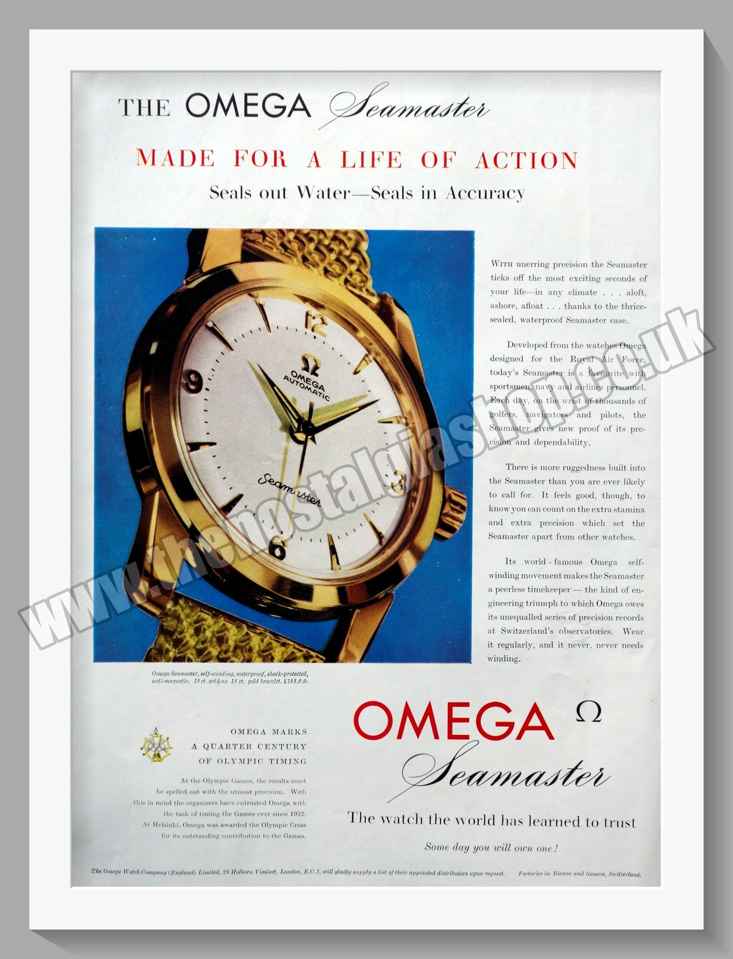 Omega Seamaster Watch. Original Advert 1957 (ref AD300691)