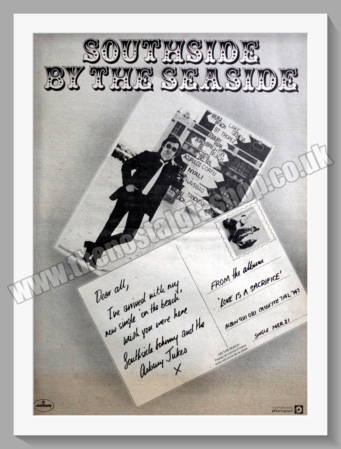 Southside Johnny And The Asbury Jukes, Love Is A Sacrifice. Original Advert 1980 (ref AD14940)