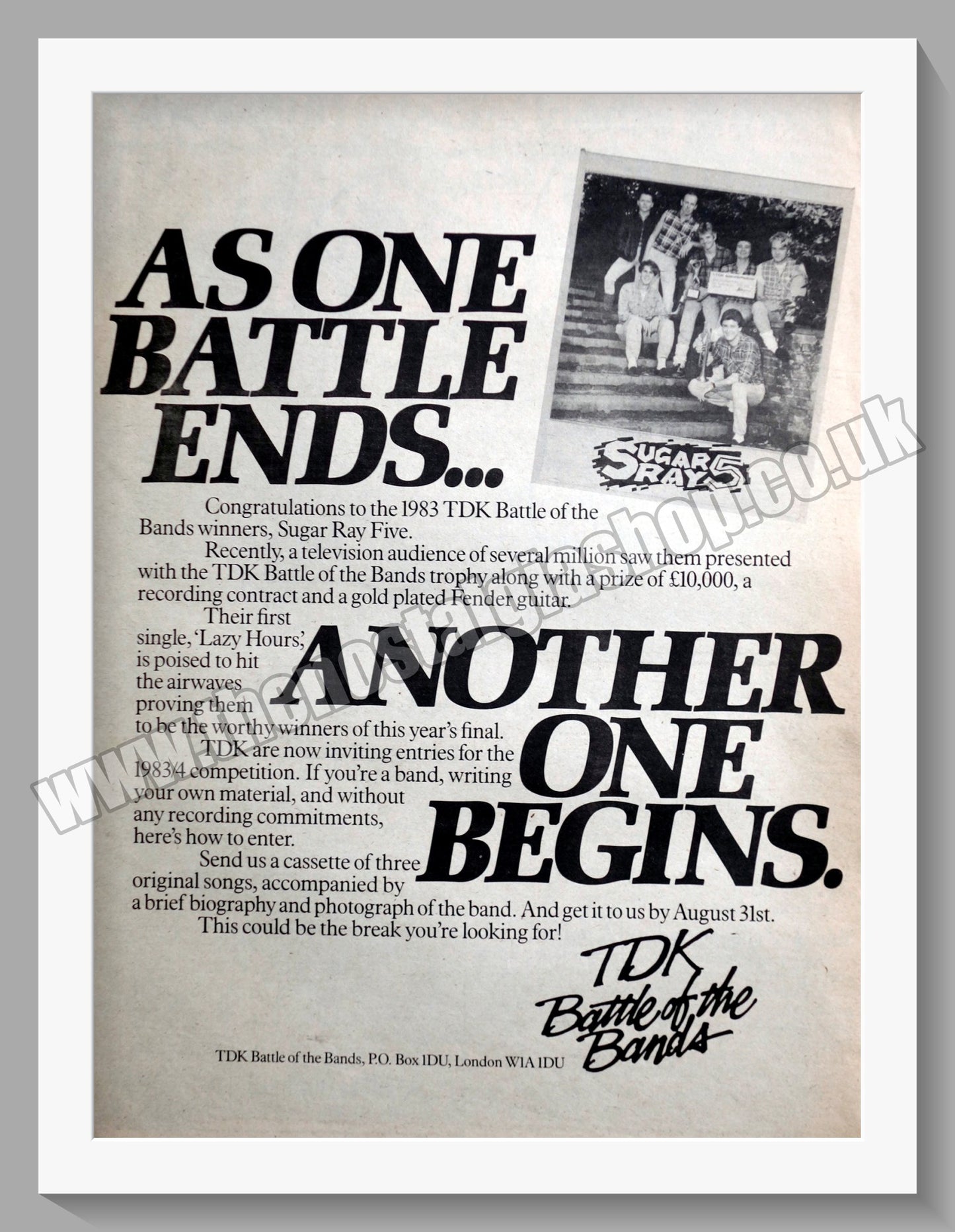 Sugar Ray Five Battle Of The Bands. Original Advert 1983 (ref AD14945)