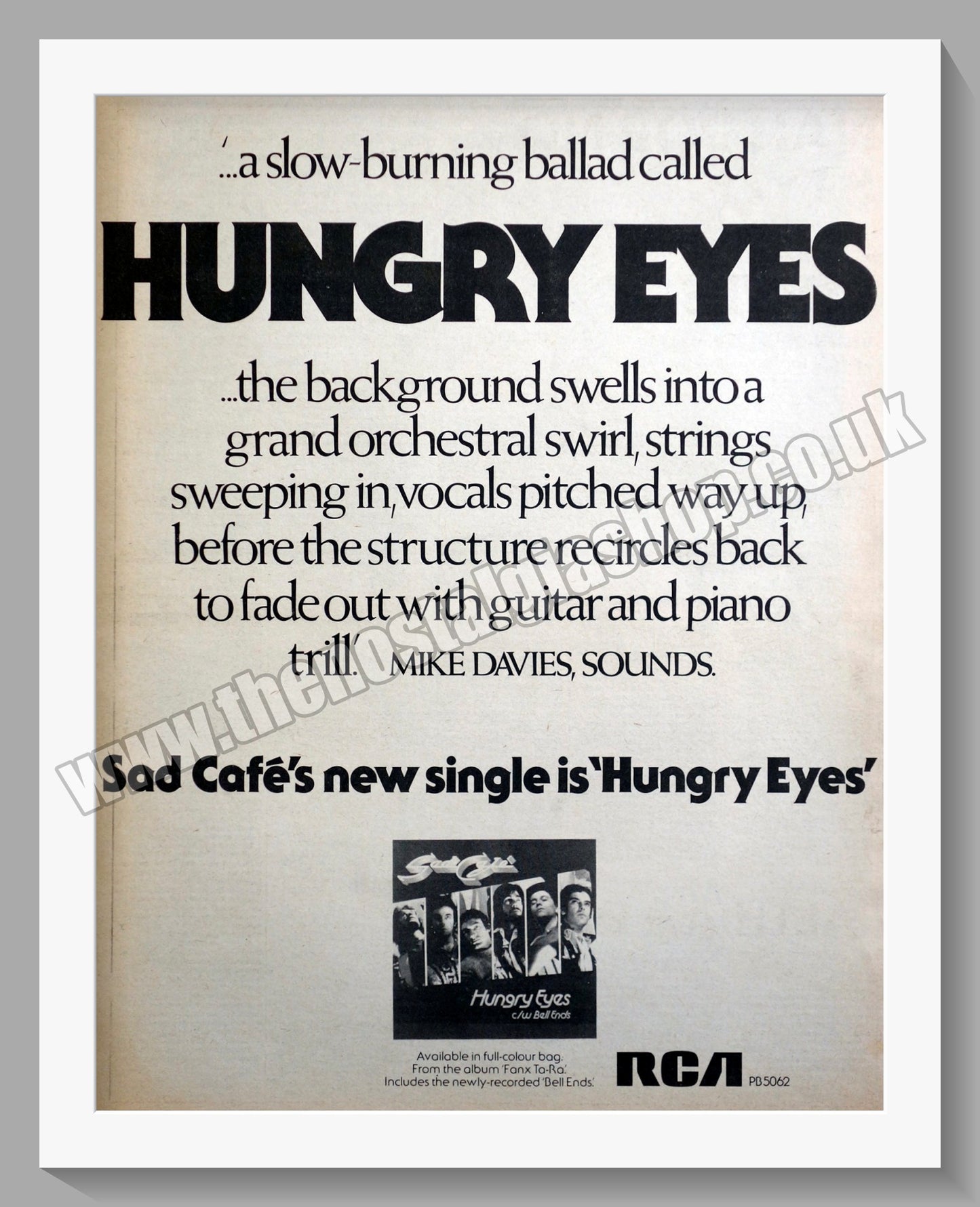 Sad Cafe Hungry Eyes.1978 Large Original Advert (ref AD15068)