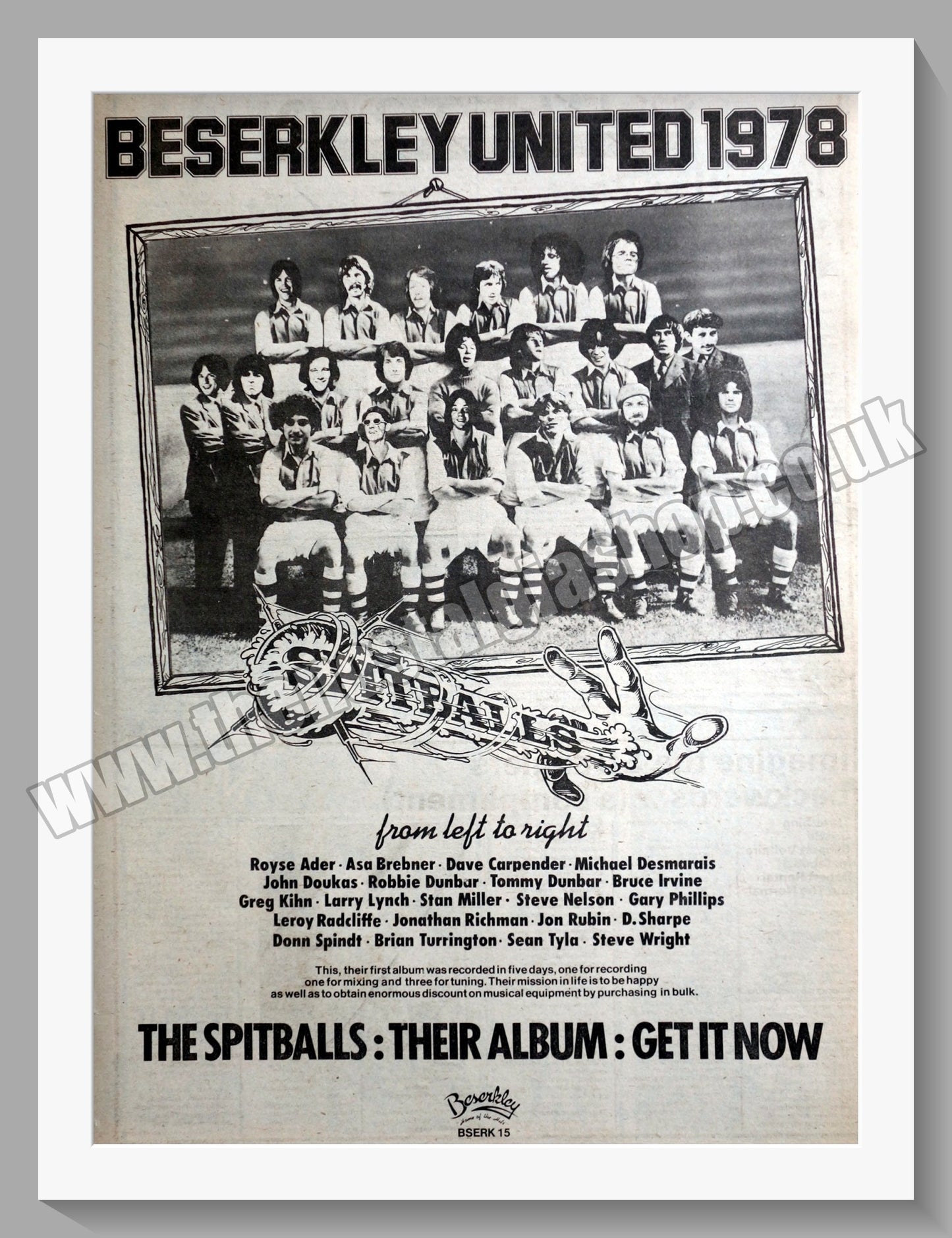 Spitballs (The) Beserkley United.1978 Large Original Advert (ref AD15086)
