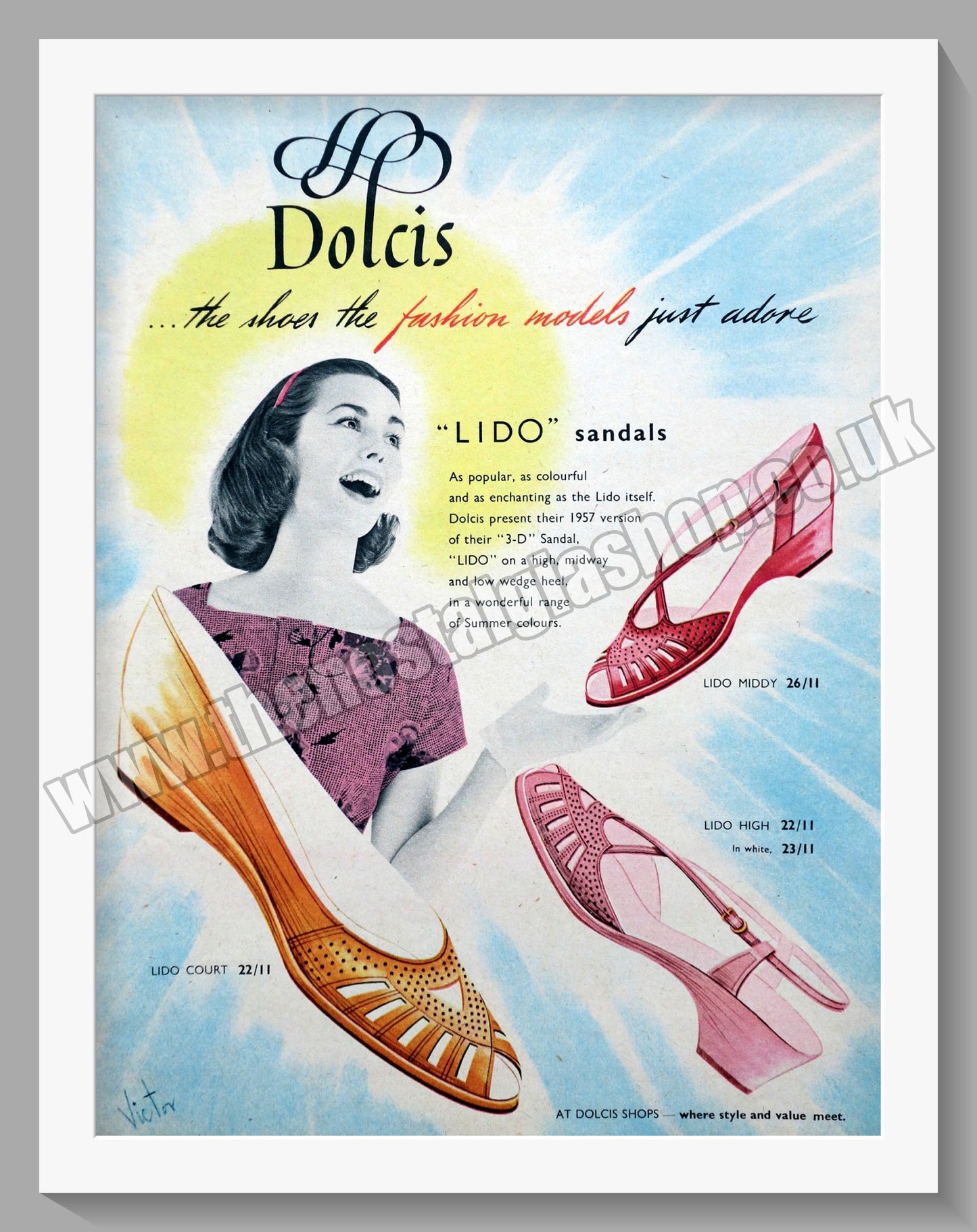 Dolcis Lido Sandals. Original advert 1957 (ref AD300710)