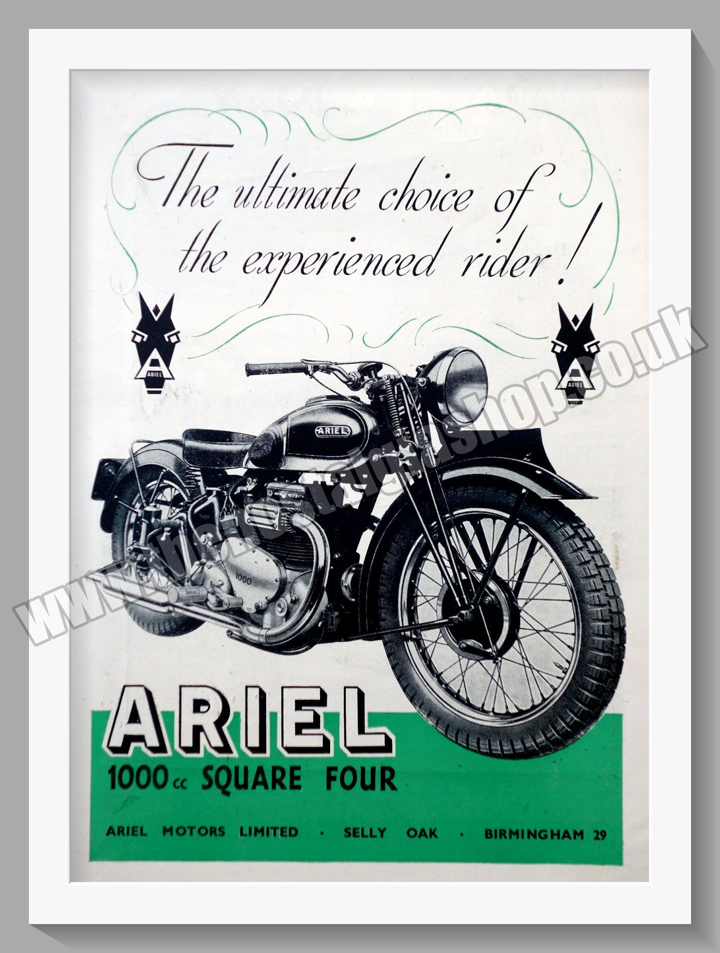 Ariel 1000cc Square Four Motorcycle. Original Advert 1946 (ref AD60443)