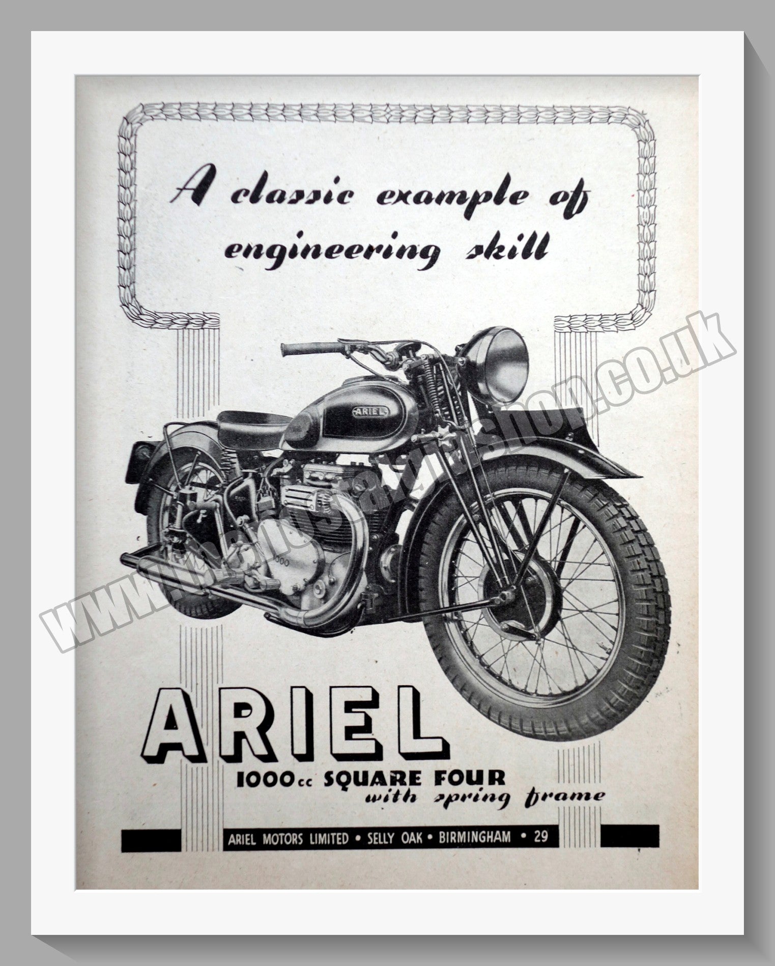 Ariel 1000cc Square Four Original Advert 1945 (ref