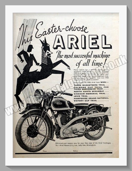 Ariel Motorcycles. Original Advert 1936 (ref AD60521)