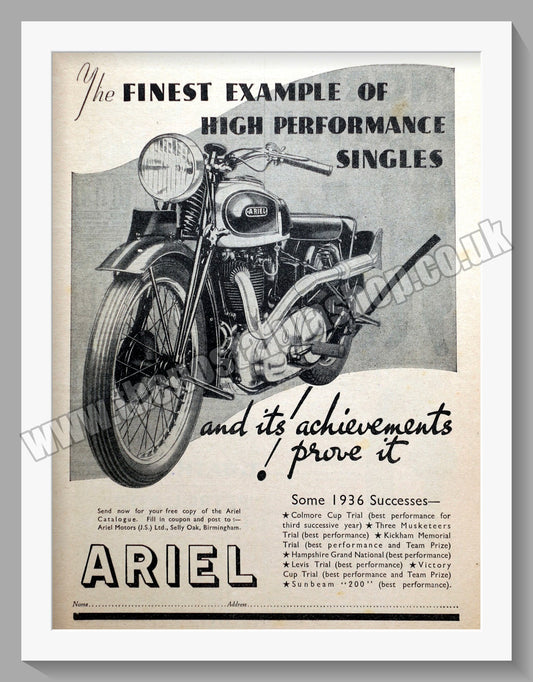 Ariel Motorcycles. Original Advert 1936 (ref AD60522)