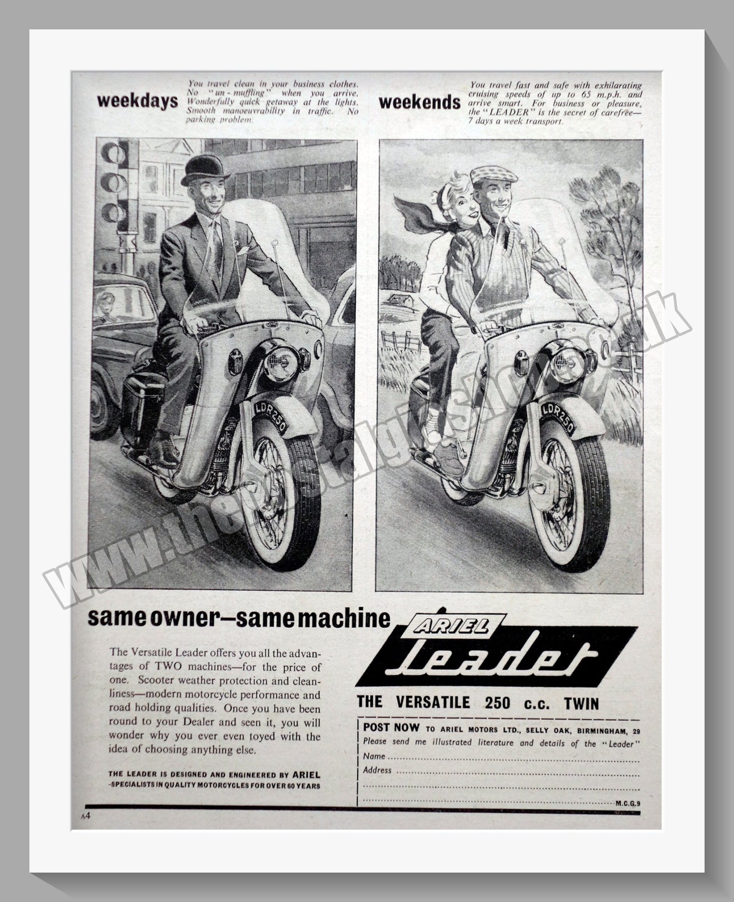 Ariel Leader 250cc Twin Motorcycles. Original Advert 1959 (ref AD60544)