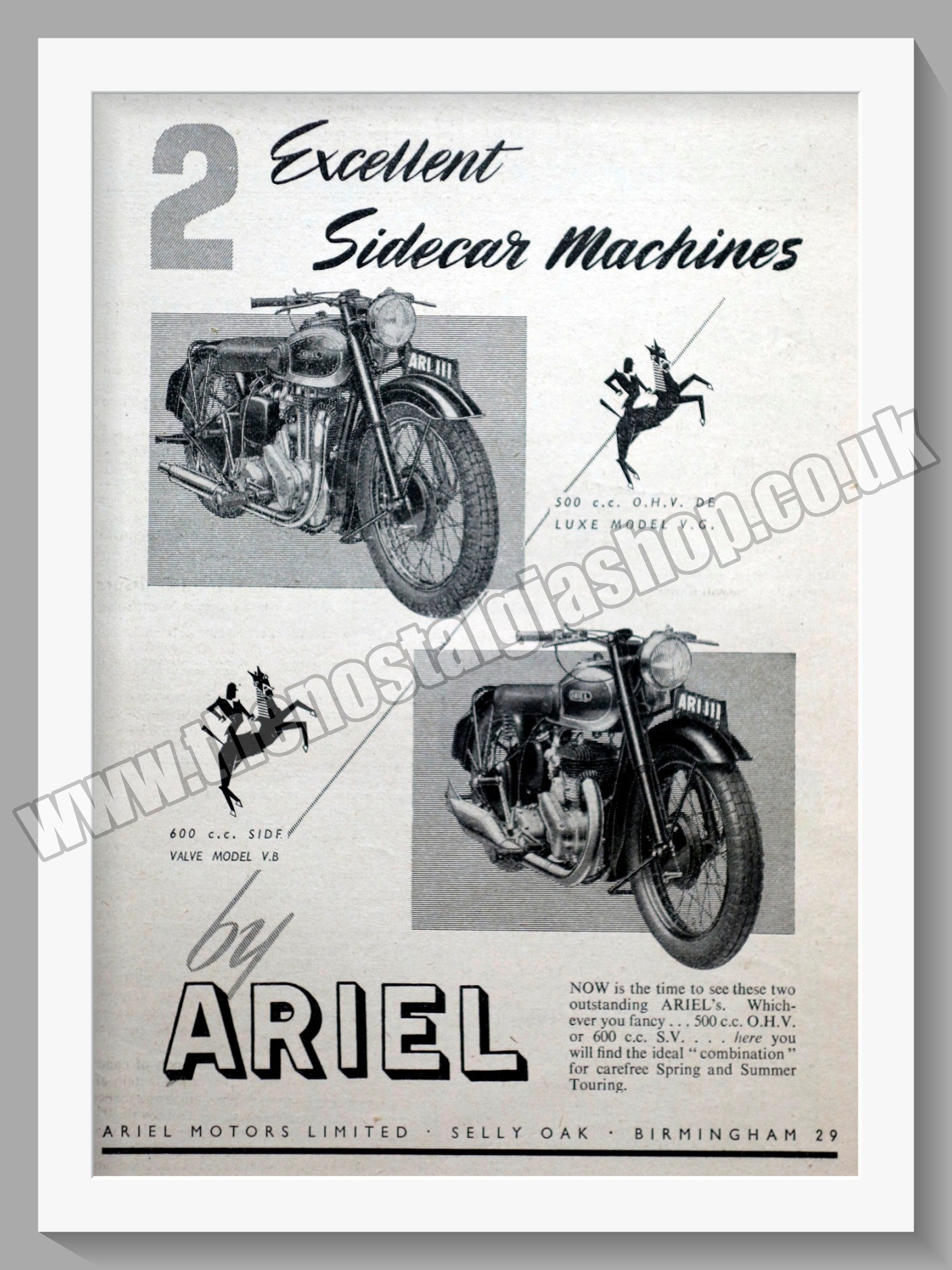Ariel sidecar Motorcycles. Original Advert 1950 (ref AD60566)