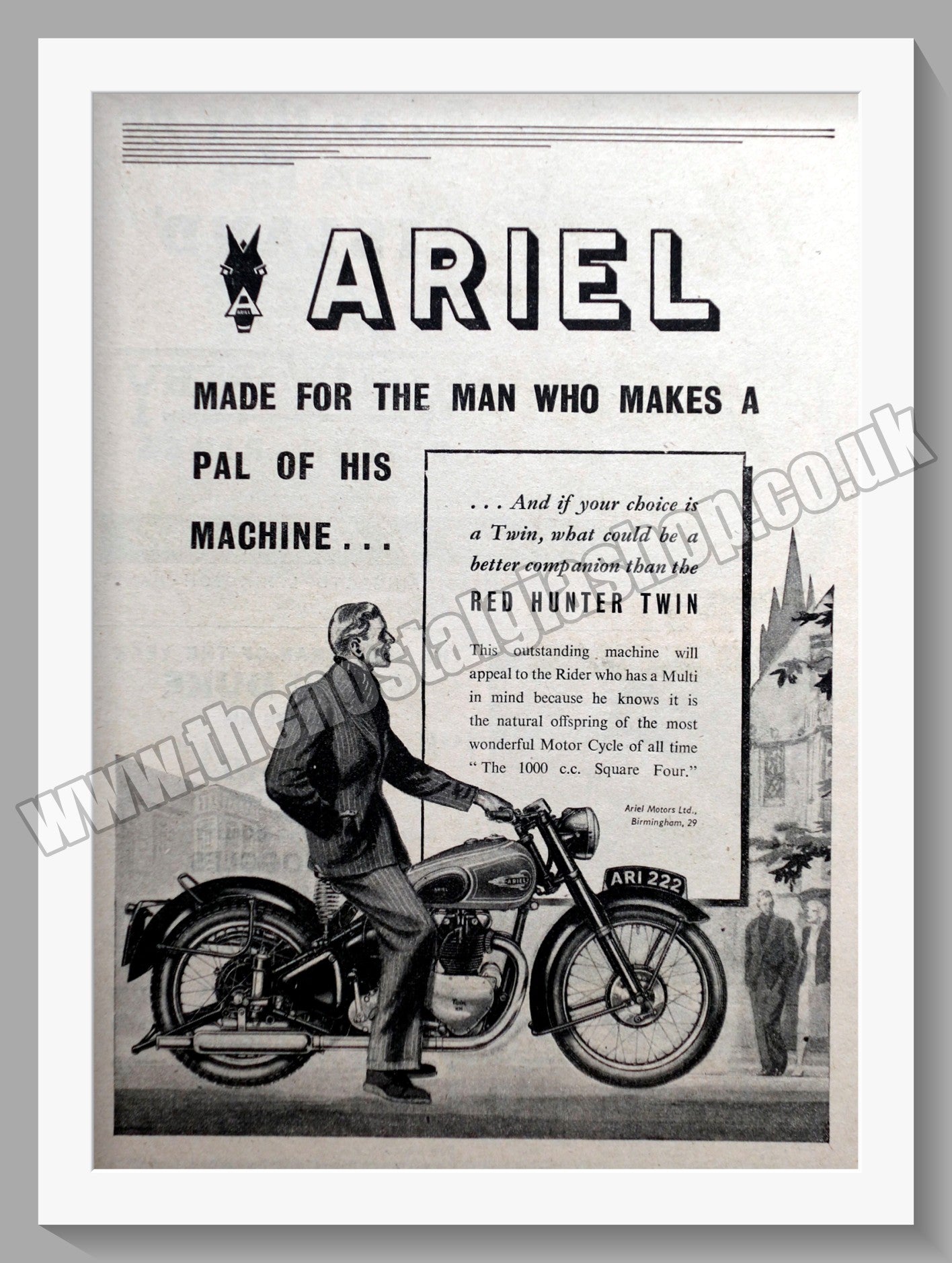 Ariel Red Hunter Motorcycles. Original Advert 1952 (ref AD60585)