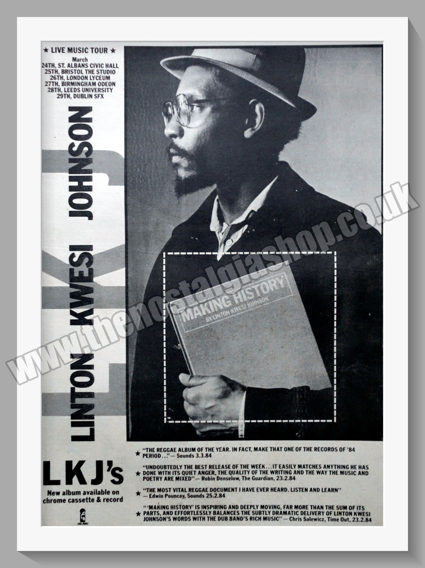 Linton Kwesi Johnson Making History. 1984 Large Original Advert 