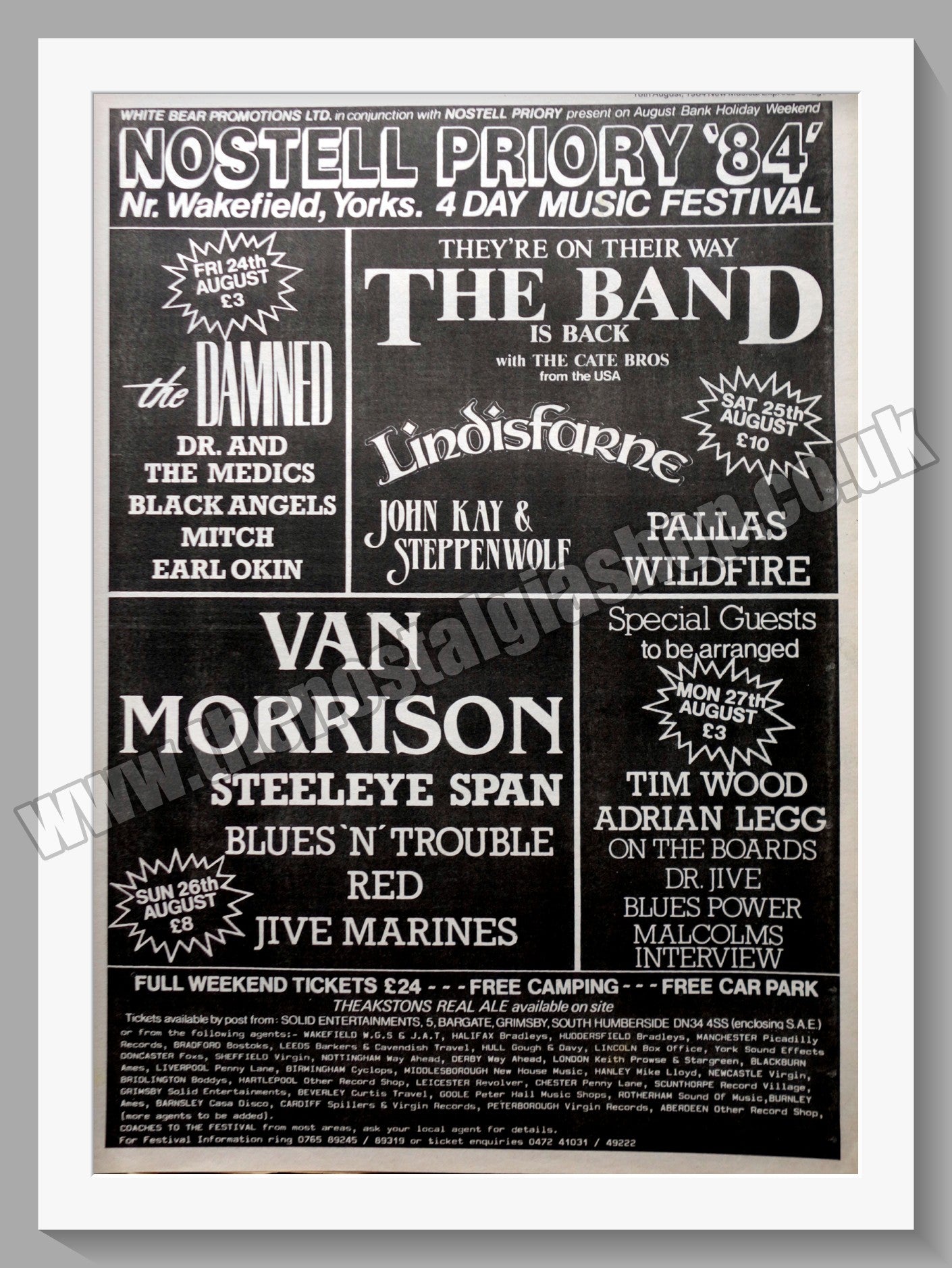 Nostell Priory Music Festival Van Morrison, The Damned. 1984 Large Original Advert (ref AD15330)