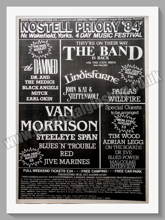 Nostell Priory Music Festival Van Morrison, The Damned. 1984 Large Original Advert (ref AD15330)