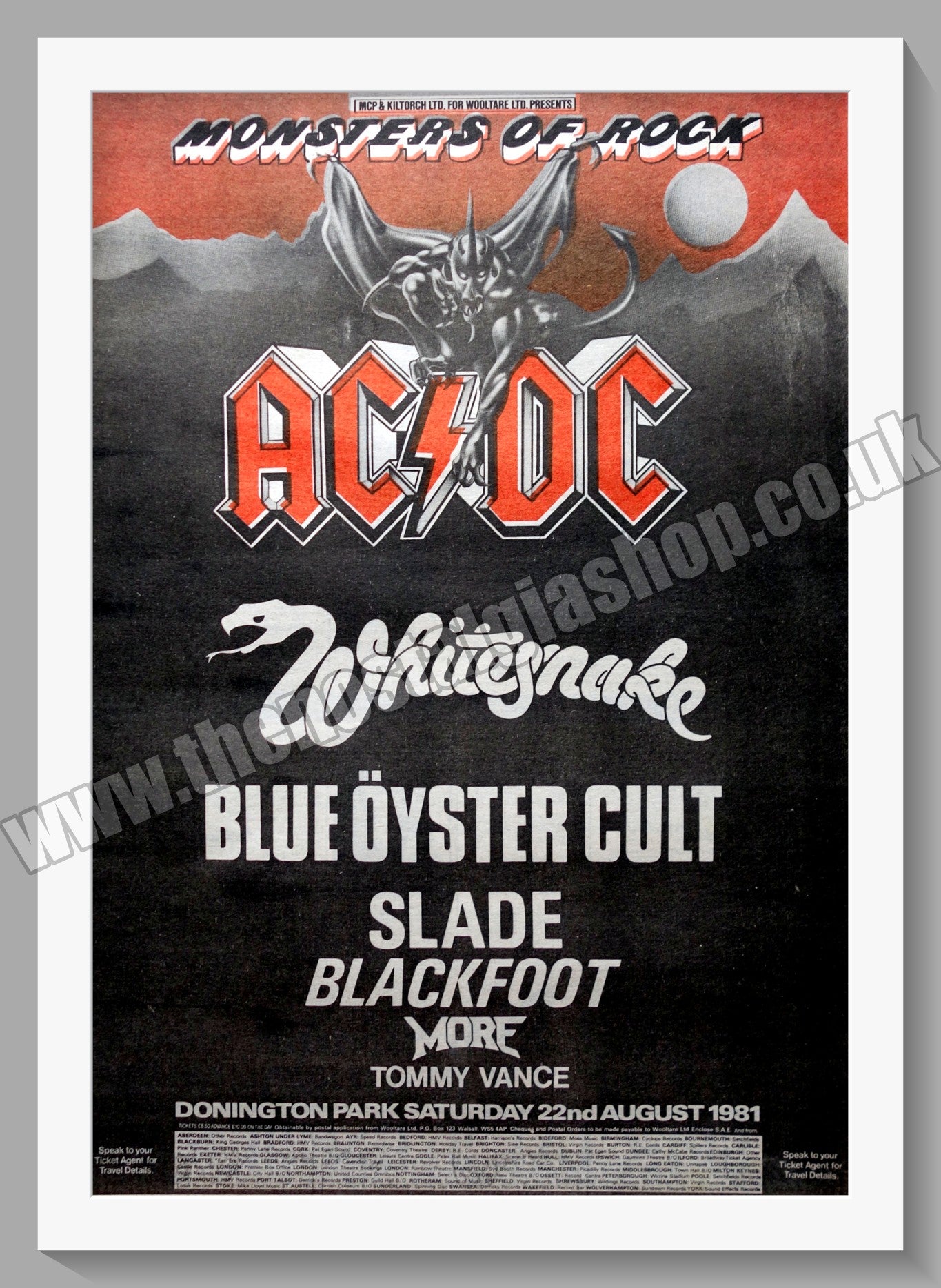 1981 monsters of rock Monsters Of Rock AC DC, Whitesnake, Blue Oyster Cult. 1981 Large Origi –  The Nostalgia Shop