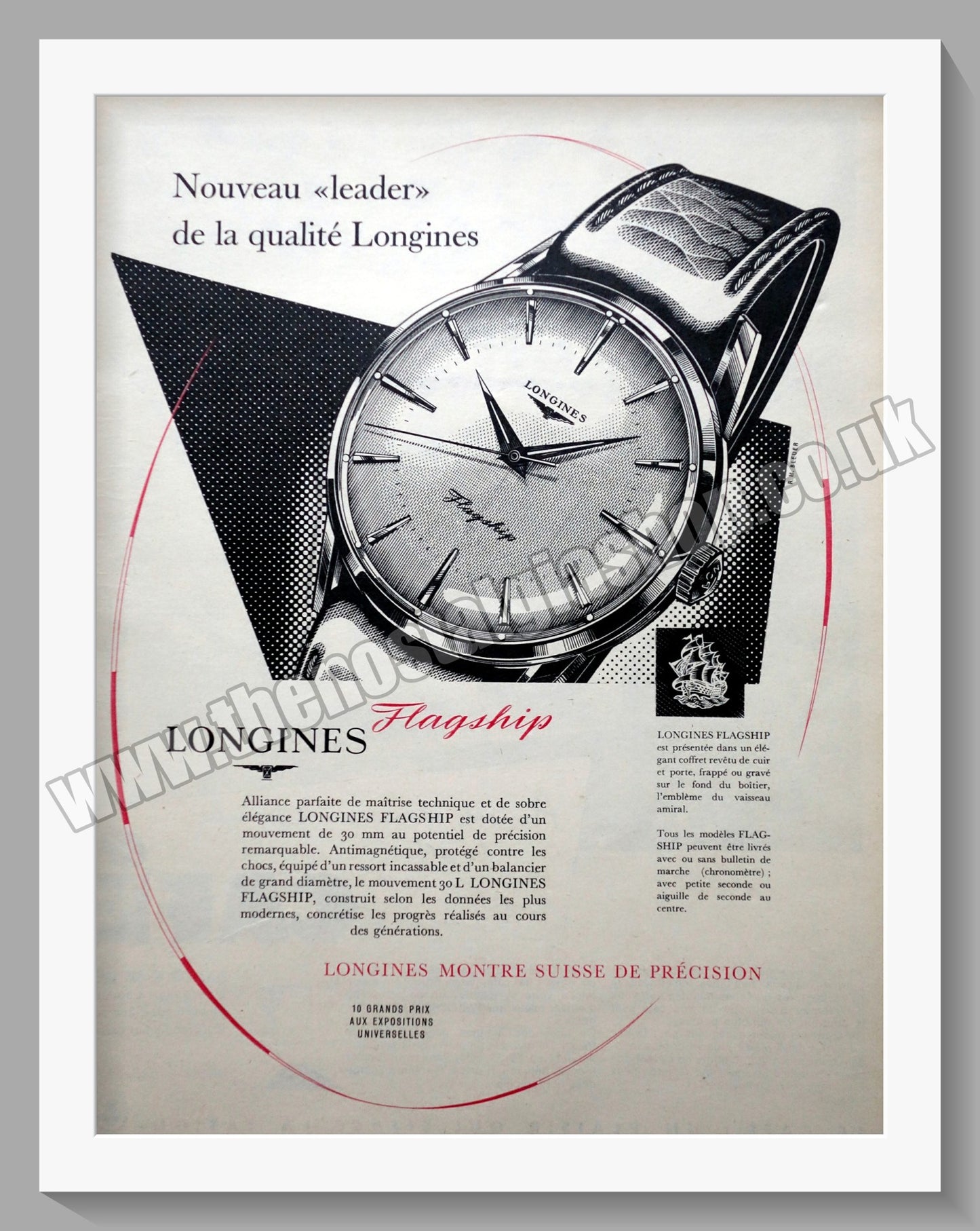 Longines Flagship Watch. Original French Advert 1959 (ref AD300760)