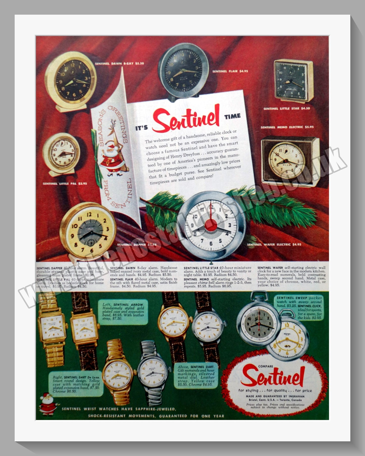 Sentinel Clocks and Watches. Original Advert 1953 (ref AD300801)
