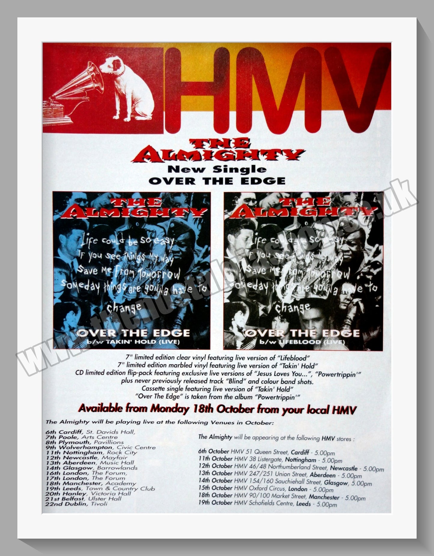 Almighty (The) Over The Edge. UK Tour. 1993 Original Advert (ref AD60653)