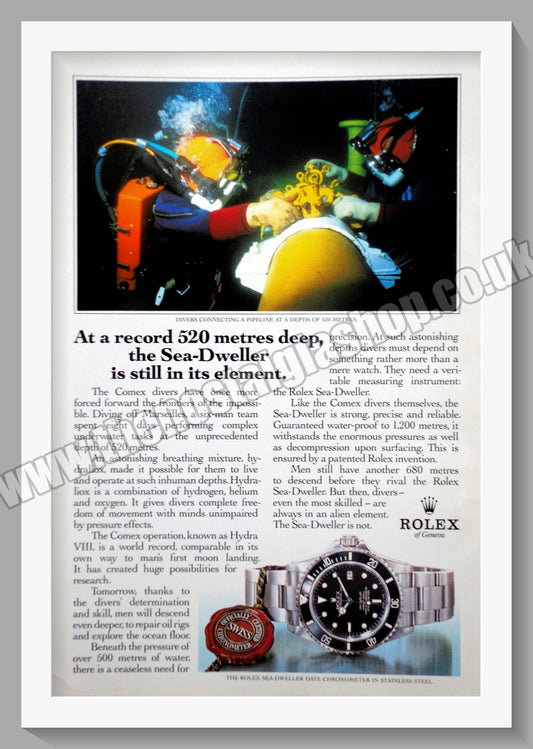 Rolex Sea-Dweller Date Chronometer. Original Advert 1989 (ref AD60701)