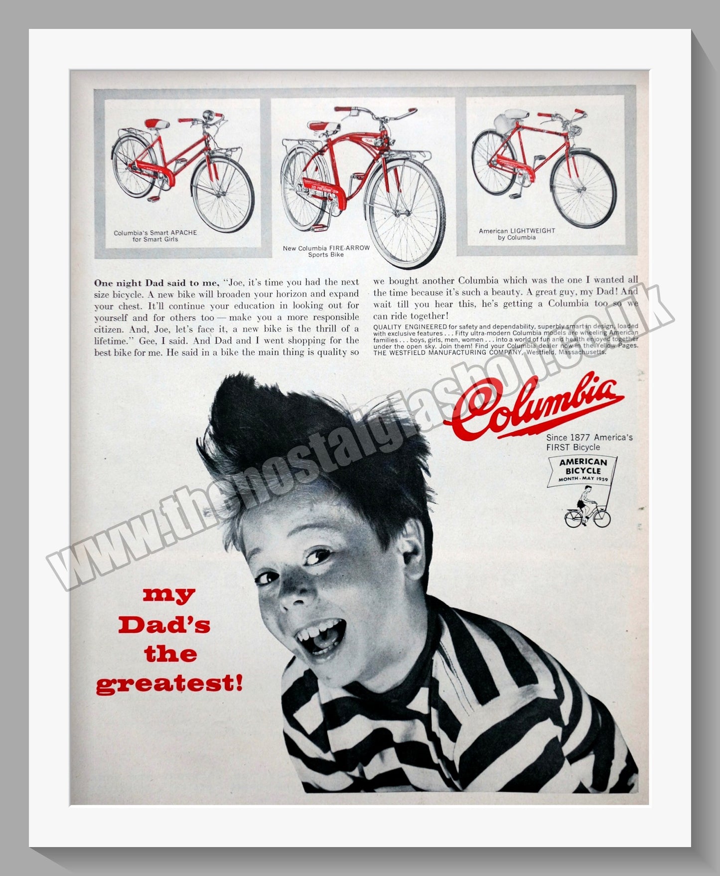 Columbia Cycles. Original Advert 1959 (ref AD300871)