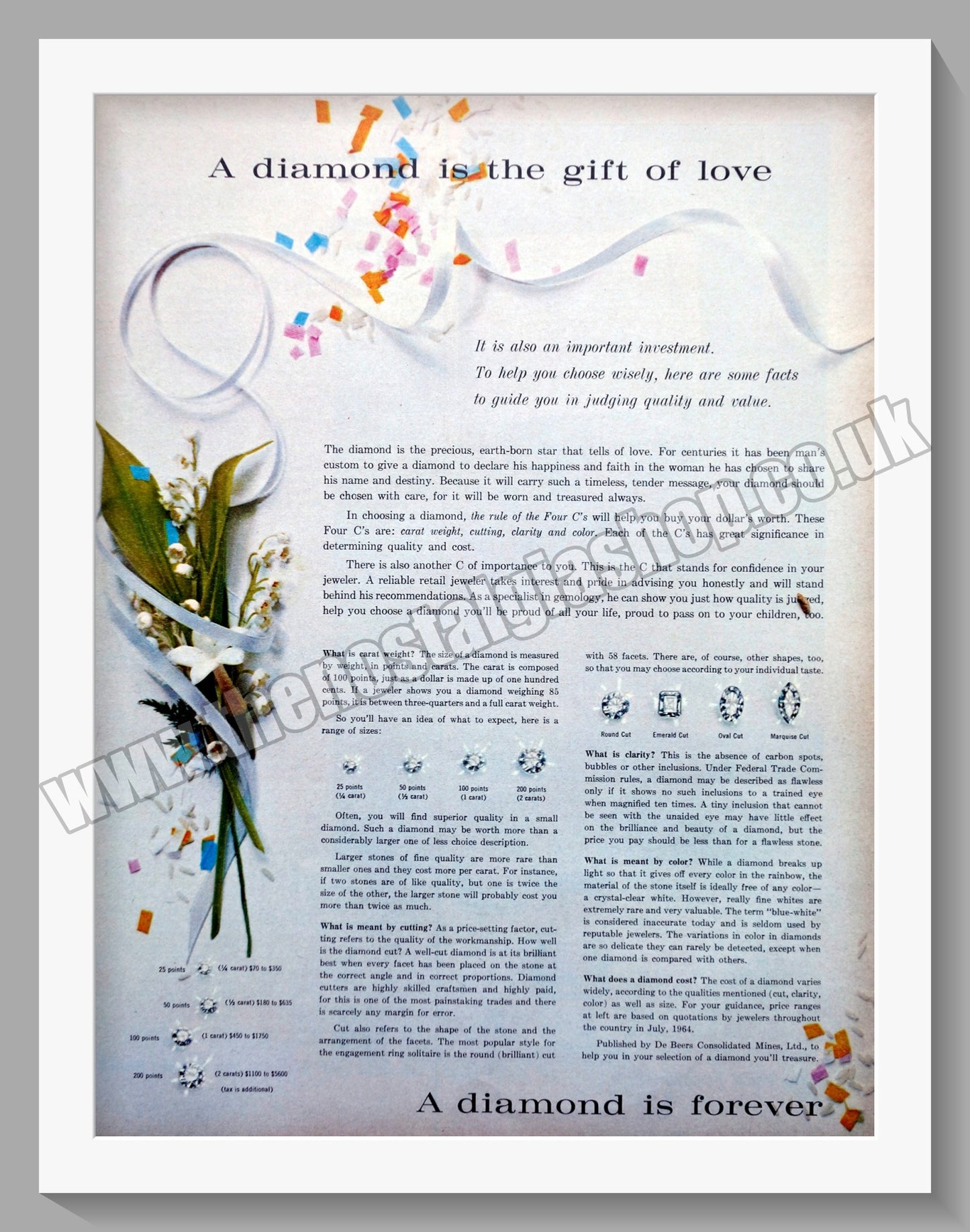 Diamonds. A Diamond Is Forever. Original Advert 1964 (ref AD300876)