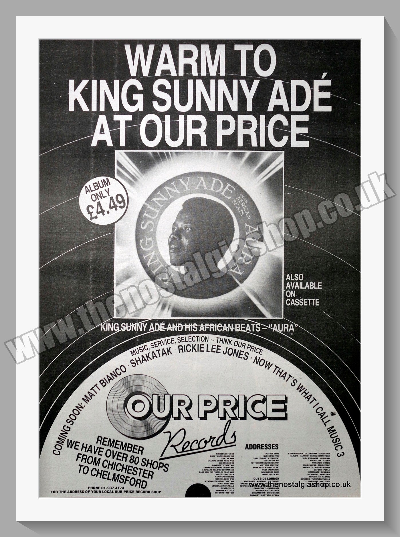 King Sunny Ade Aura. 1984 Large Original Advert (ref AD15376)