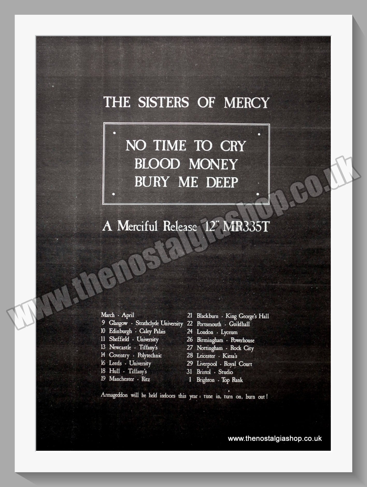 Sisters Of Mercy (The) No Time To Cry Tour Dates. 1985 Large Original Advert (ref AD15398)