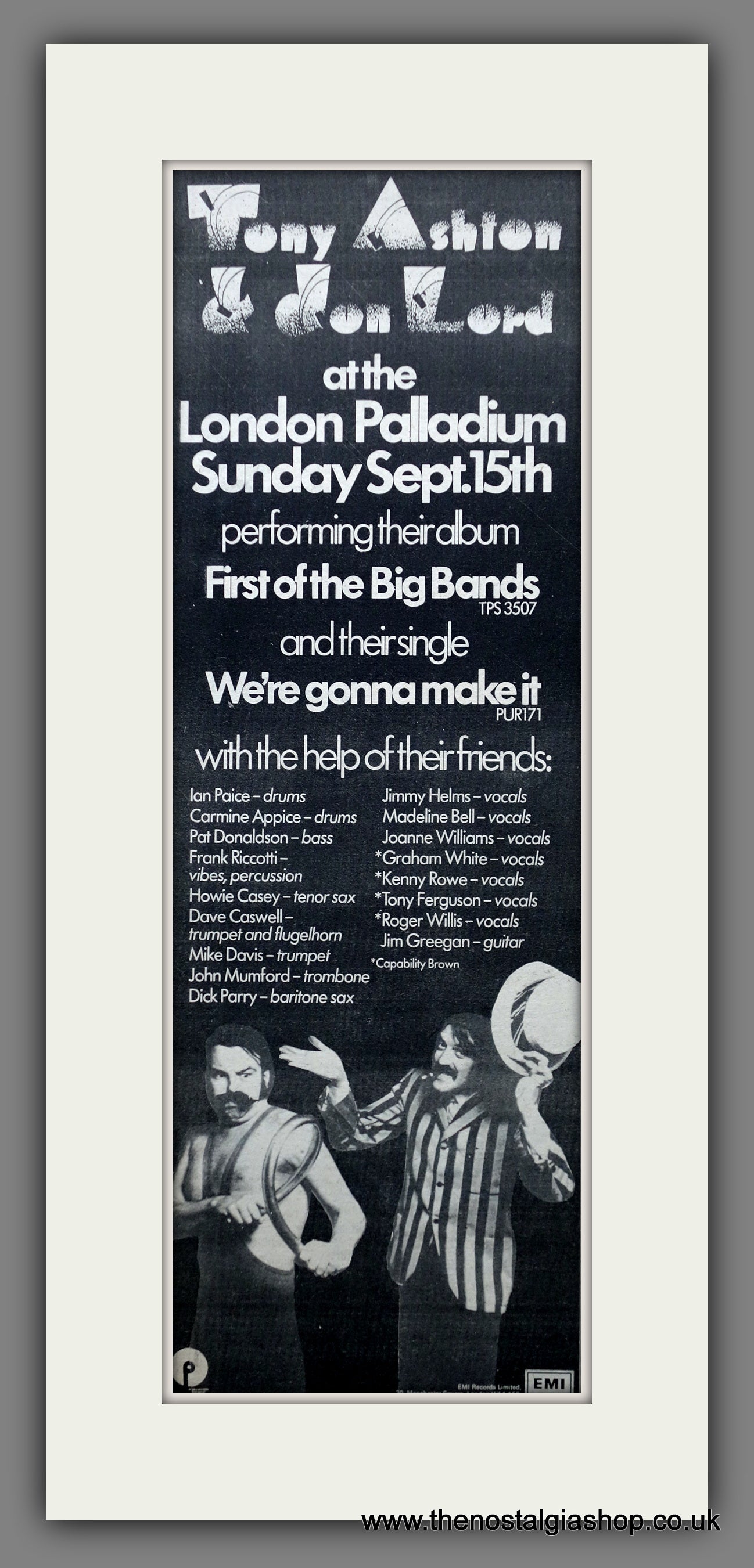 Tony Ashton & Jon Lord at the London Palladium. Vintage Original Advert 1974 (ref AD200338)