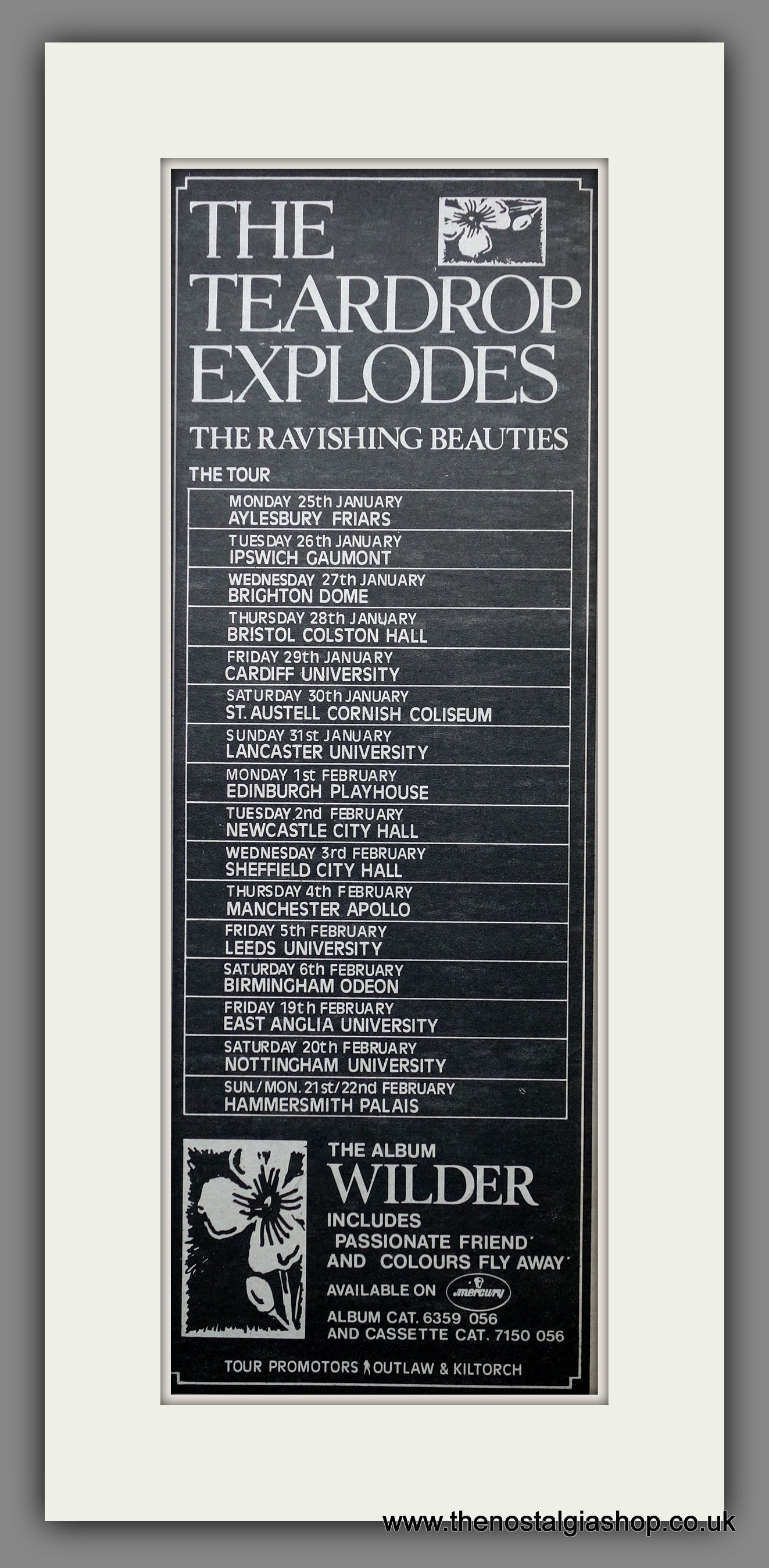 Teardrop Explodes. Wilder. UK Tour. Vintage Original Advert 1982 (ref AD200365)