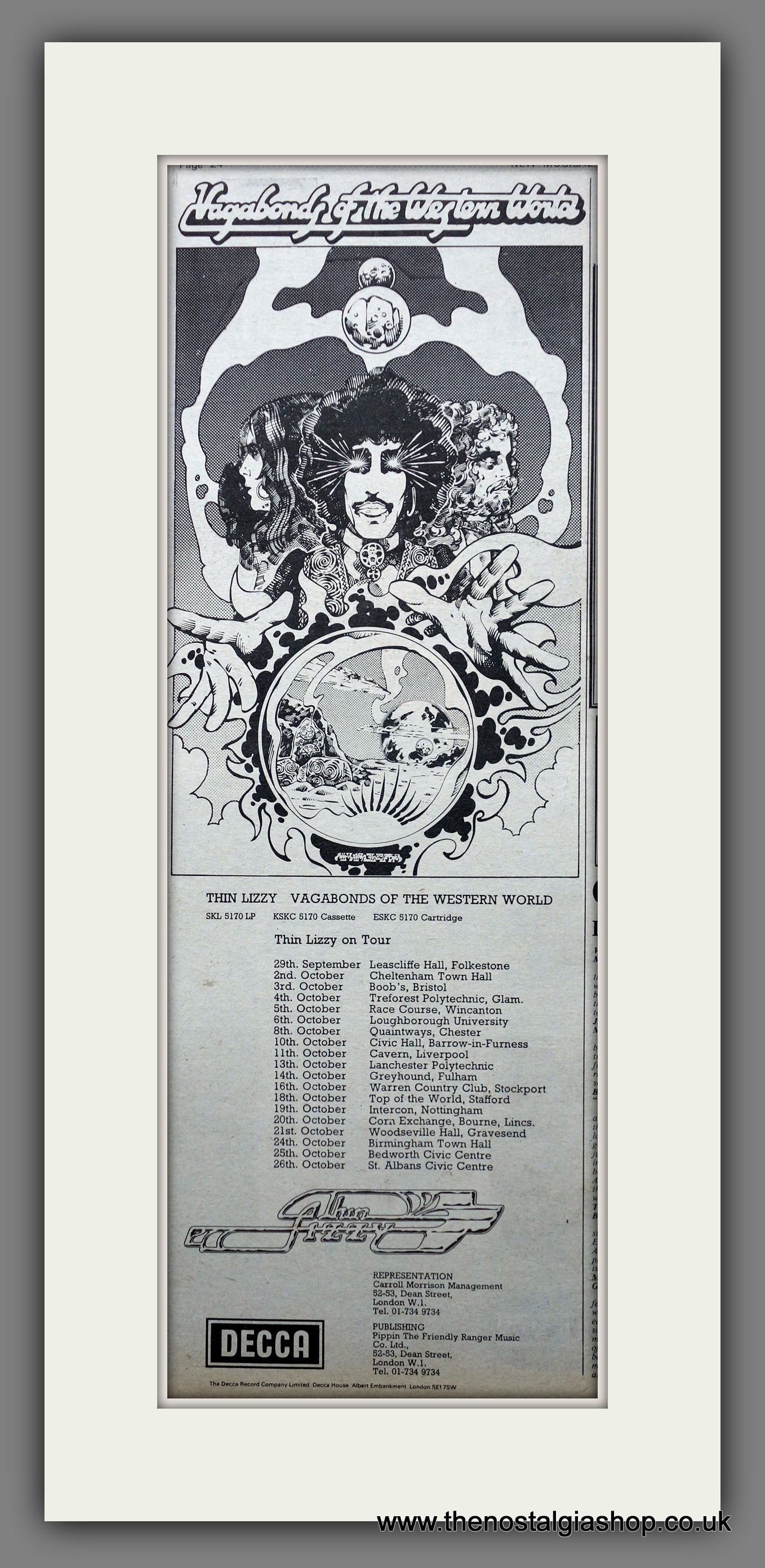 Thin Lizzy Vagabonds of the Western World. UK Tour. Vintage Original Advert 1973 (ref AD200366)