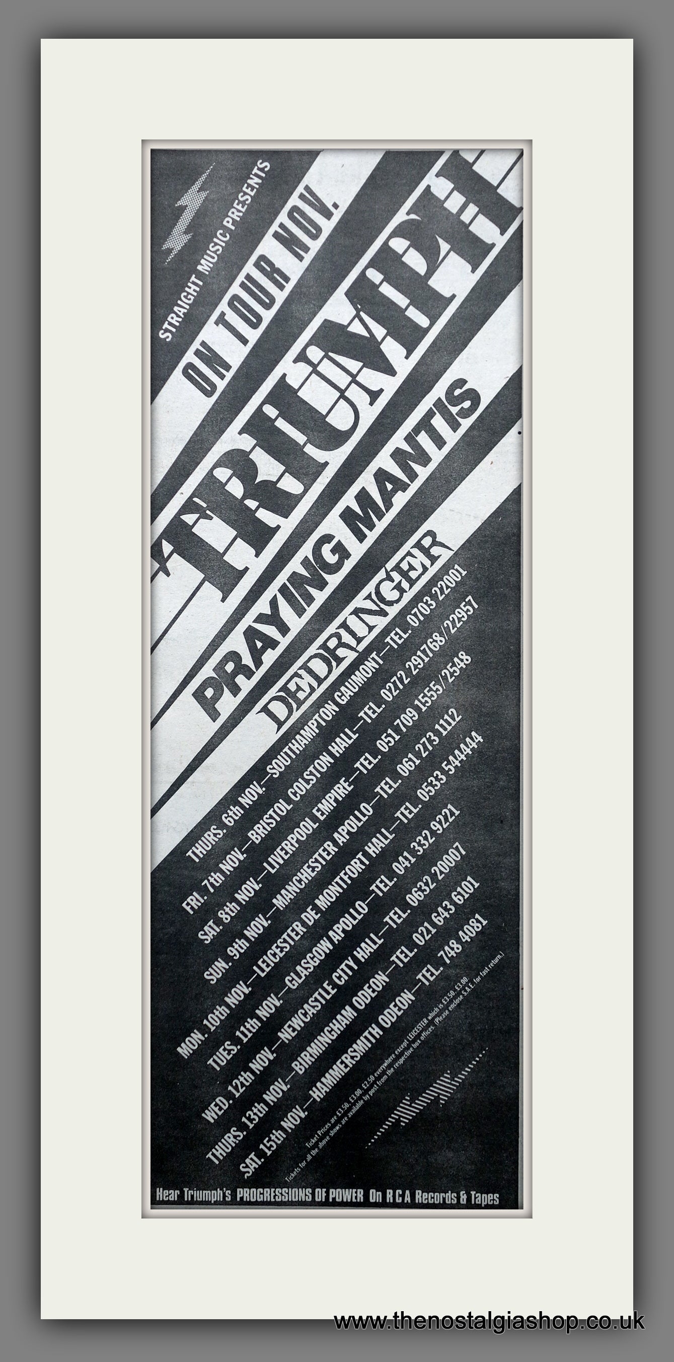 Triumph & Praying Mantis UK Tour. Vintage Original Advert 1980 (ref AD200382)