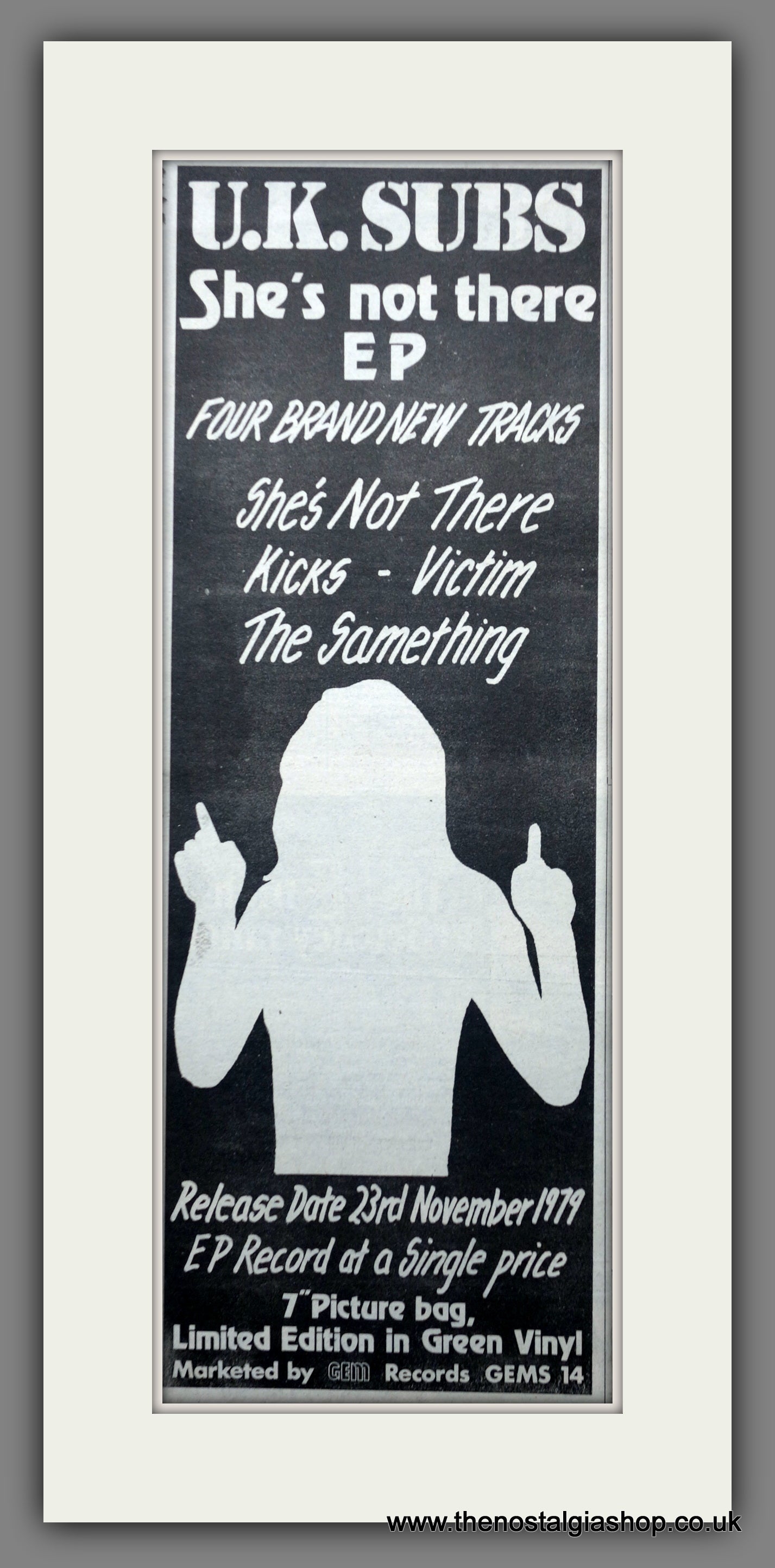 UK Subs. She's Not There. Vintage Original Advert 1979 (ref AD200413)