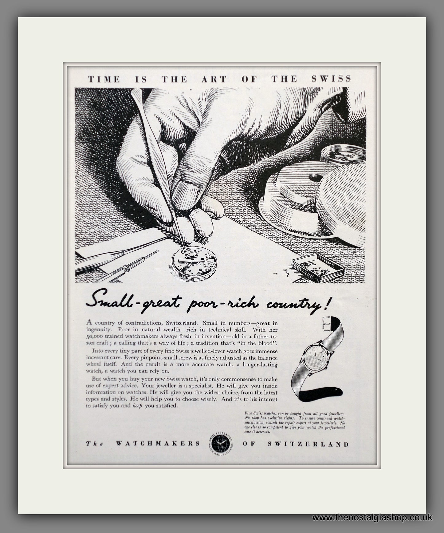 Watchmakers of Switzerland. Original Advert 1951 (ref AD60816)
