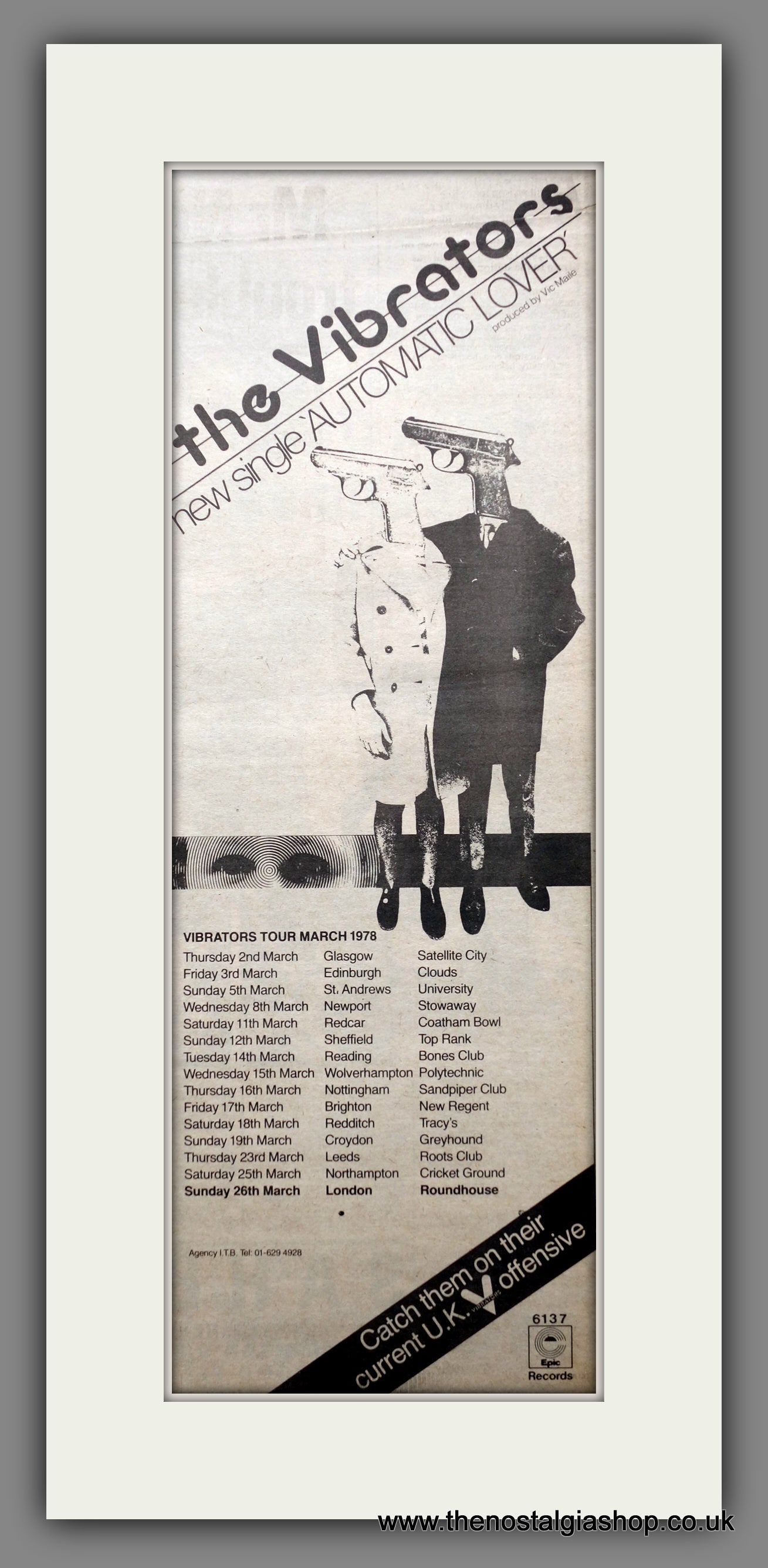 Vibrators (The) Automatic Lover. UK Tour. Vintage Original Advert 1978 (ref AD200417)