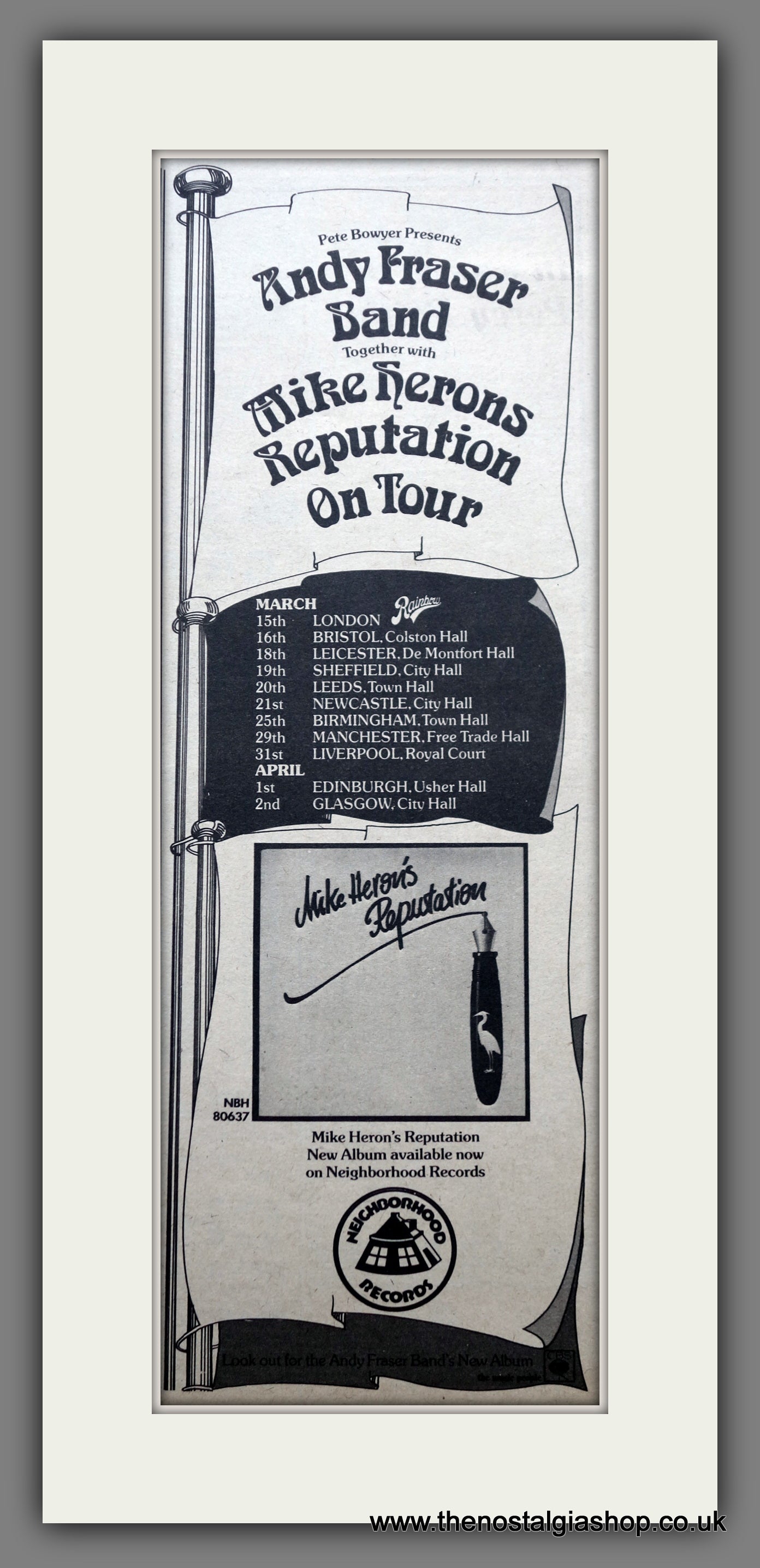 Mike Heron's Reputation UK Tour 1975. Original Advert (ref AD200477)