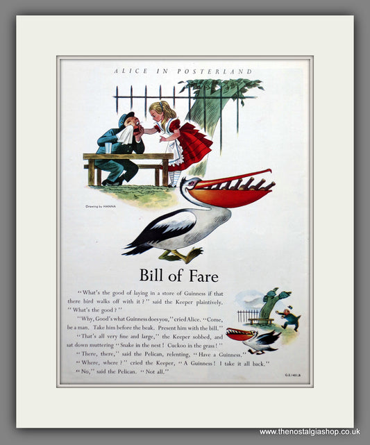 Guinness. Alice In Posterland. Bill Of Fare. 1949 Original Advert  (ref AD60853)