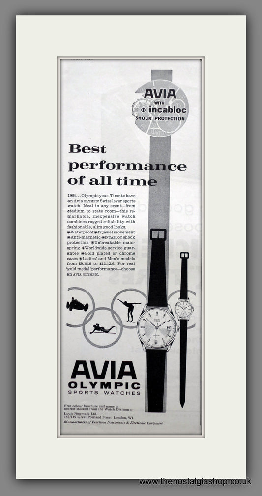 Avia Olympic Sports Watches. Original Advert 1964 (ref AD60875)