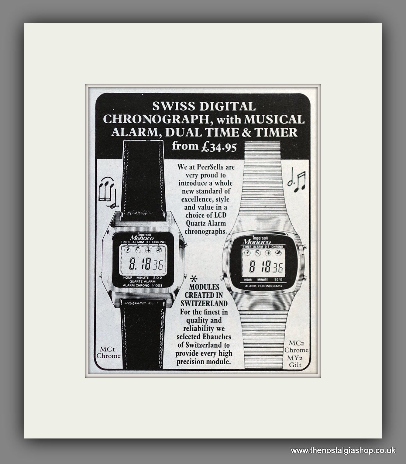 Swiss Digital Chronograph Watches. Original Advert 1979 (ref AD60880)