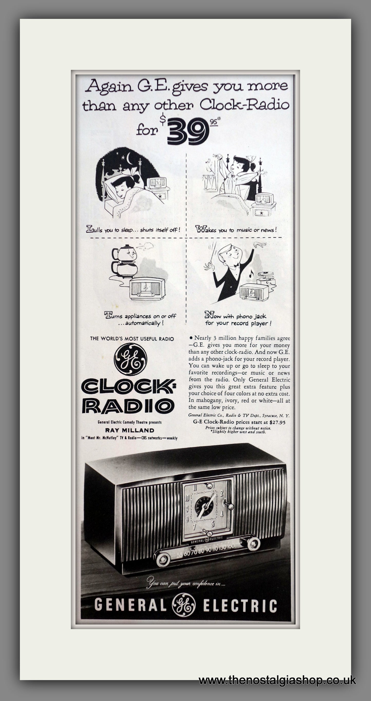 General Electric Clock Radio. Original American Advert 1953 (ref AD200689)