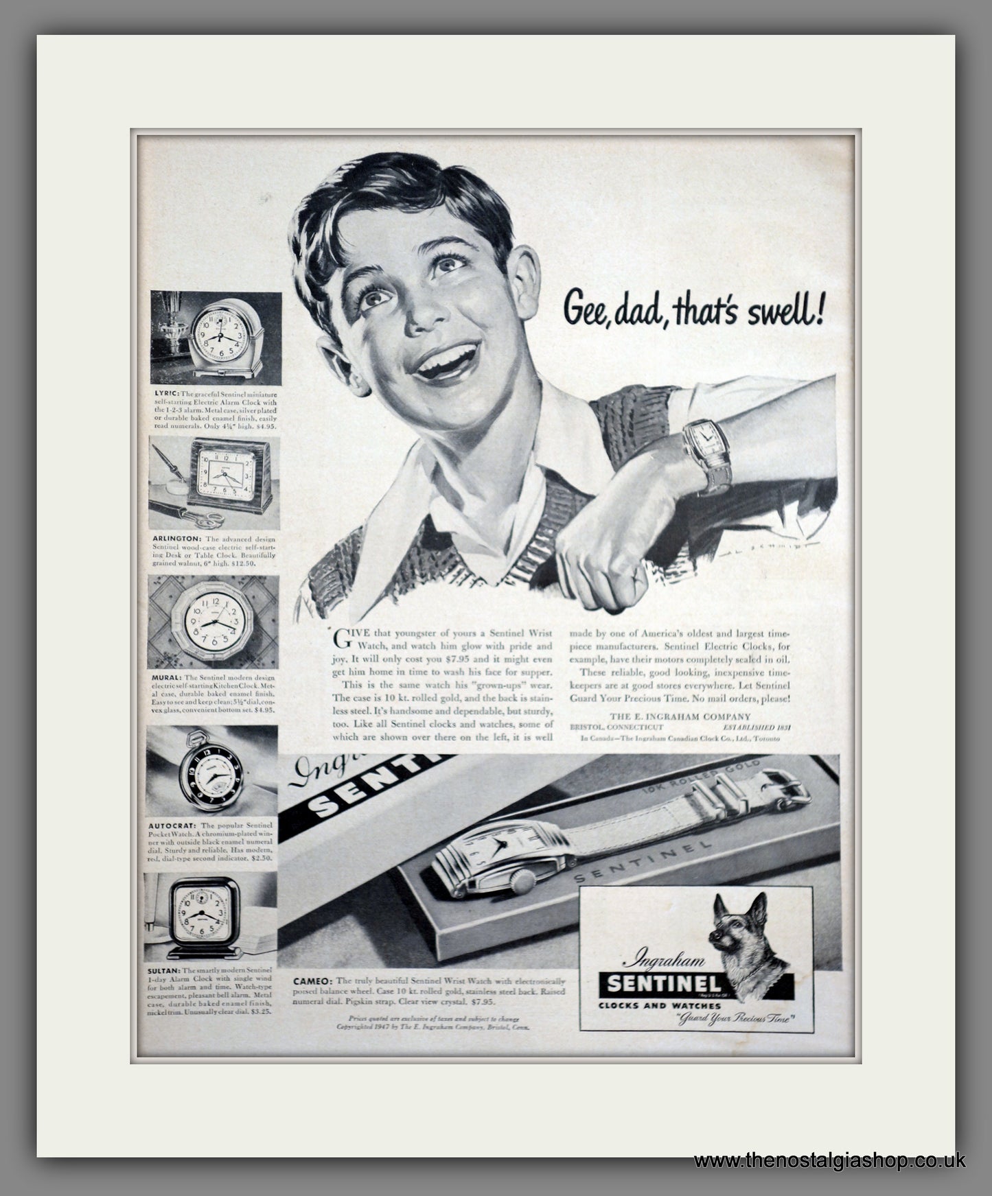 Sentinel Clocks and Watches. Original Advert 1947 (ref AD301156)