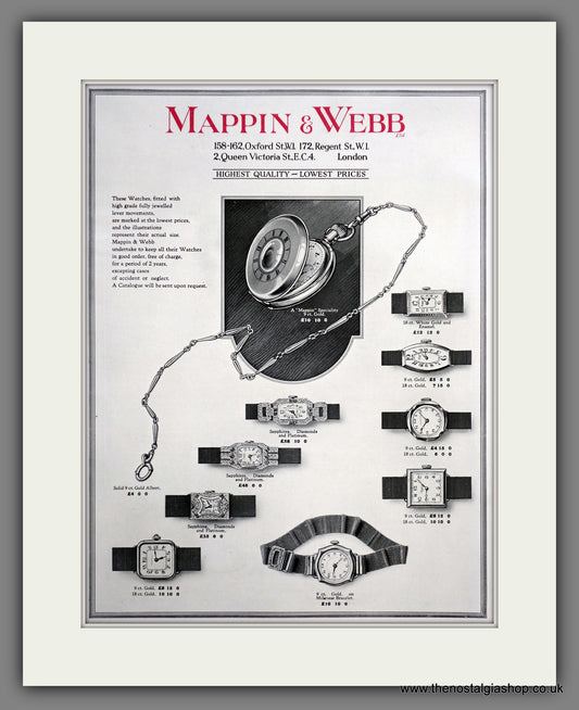 Mappin & Webb Watches. Original Advert 1927 (ref AD301163)