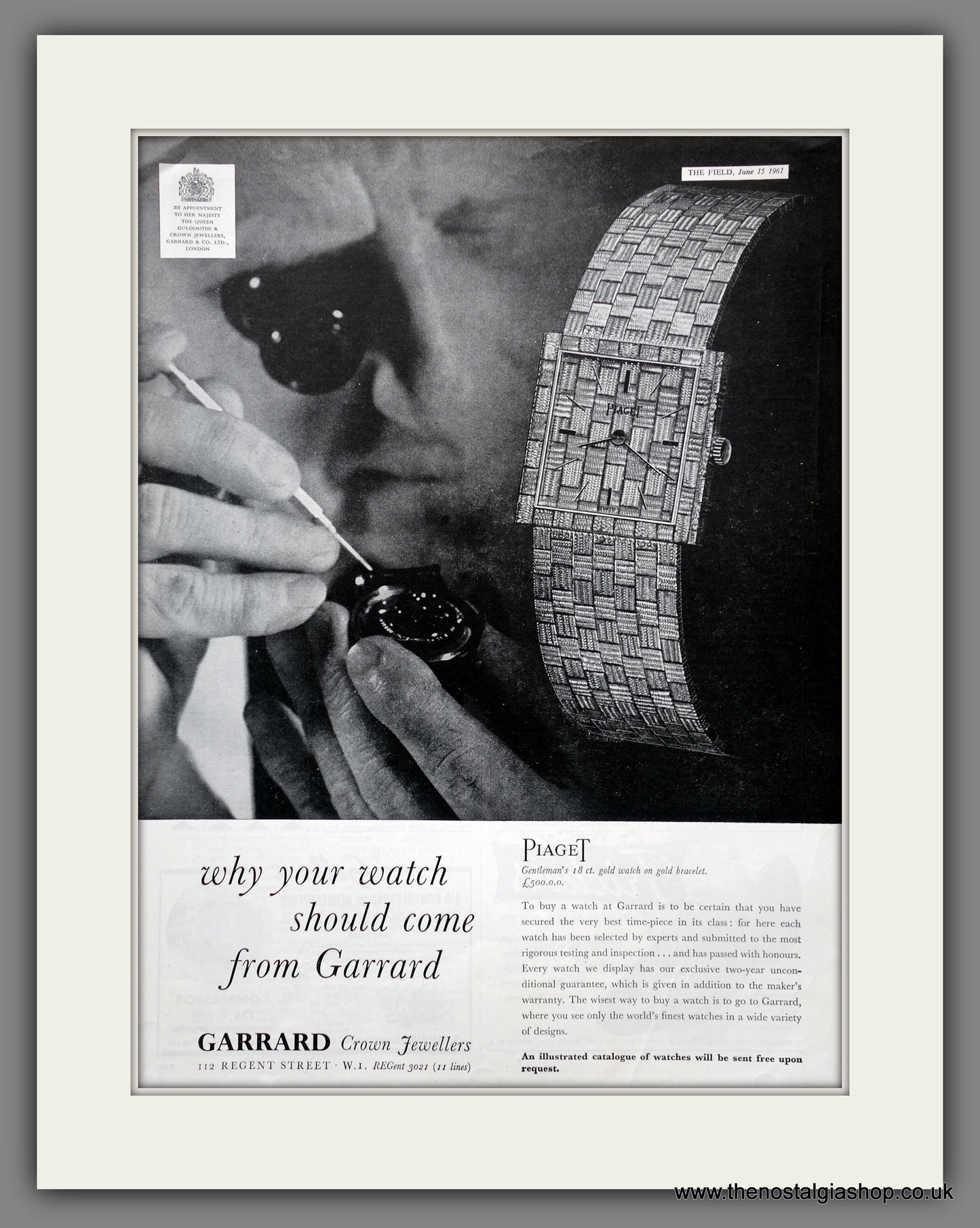 Piaget Watches From Garrard. Original Advert 1961 (ref AD301276)