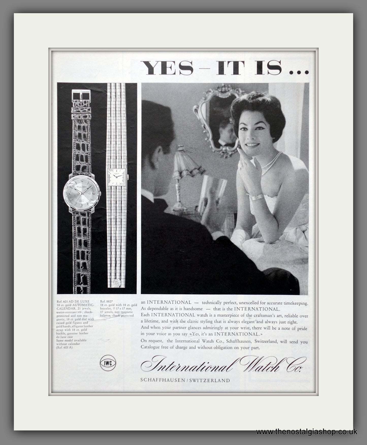 International Watches Switzerland. Original Advert 1960 (ref AD301278)