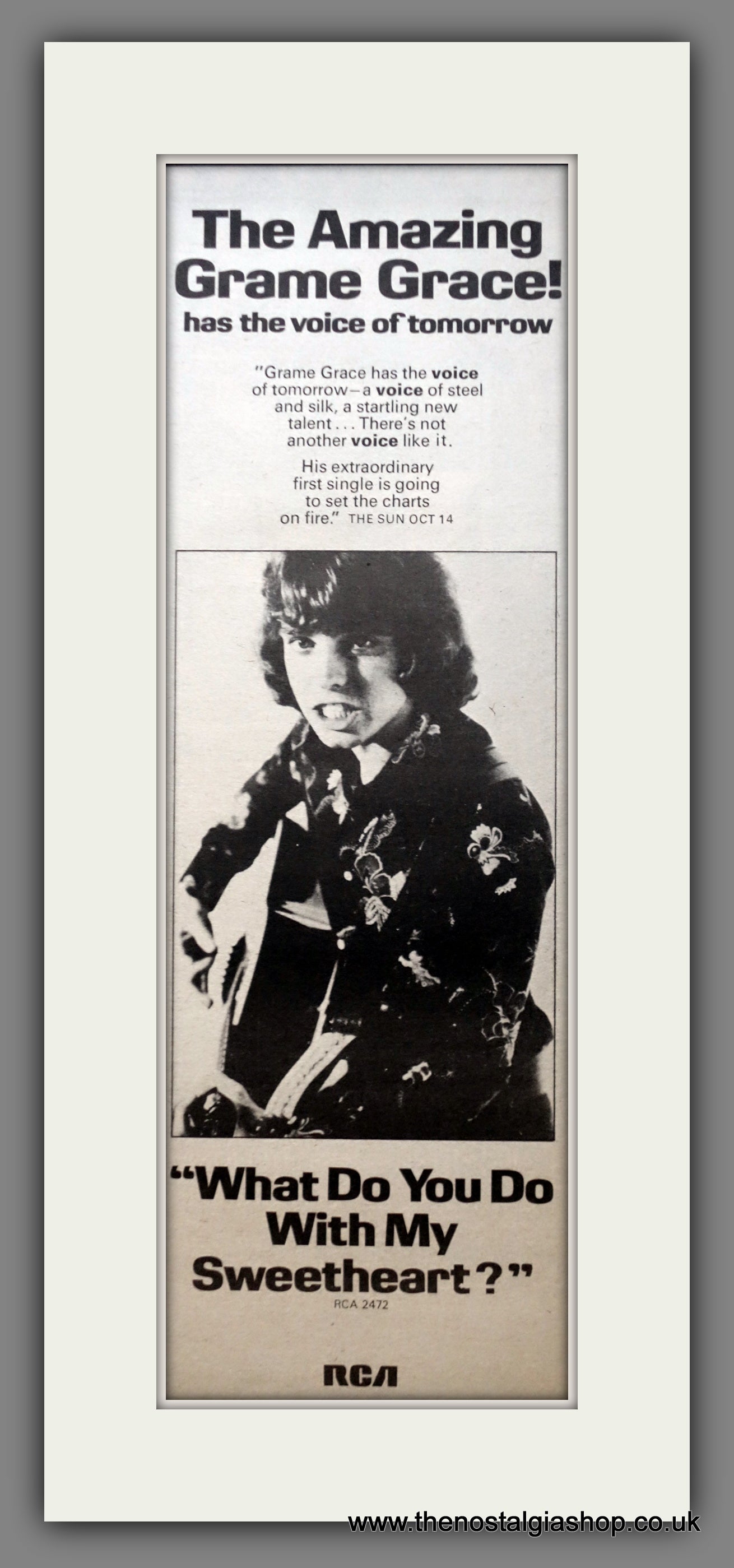 Grame Grace What Do You Do With My Sweetheart. Original Advert 1974 (ref AD200556)