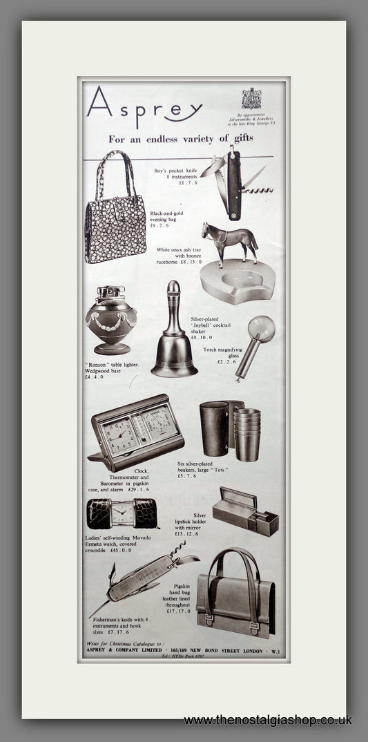 Asprey London Jewellers and Gifts. Original Advert 1954 (ref AD200502)