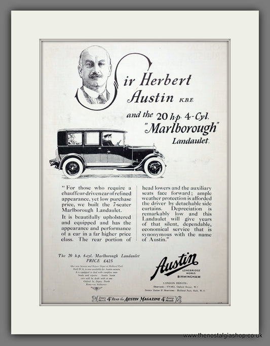 Austin 20hp Marlborough Landaulet. Original Advert 1929 (ref AD301079)