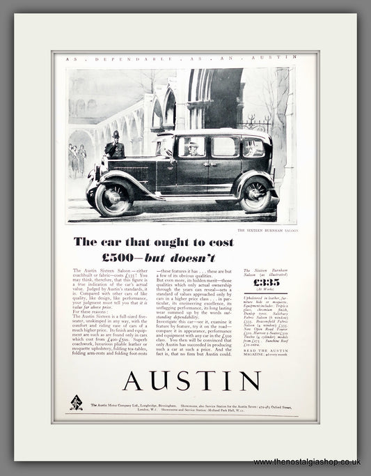 Austin Sixteen Burnham Saloon. Original Advert 1931 (ref AD301078)