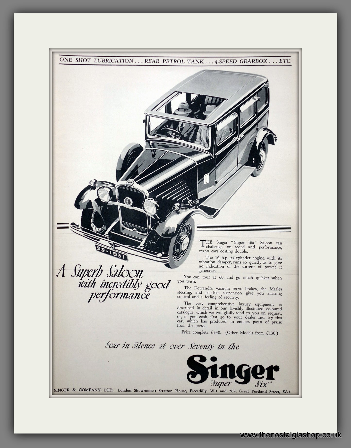 Singer "Super Six" 16 H.P. Original Advert 1931 (ref AD301082)