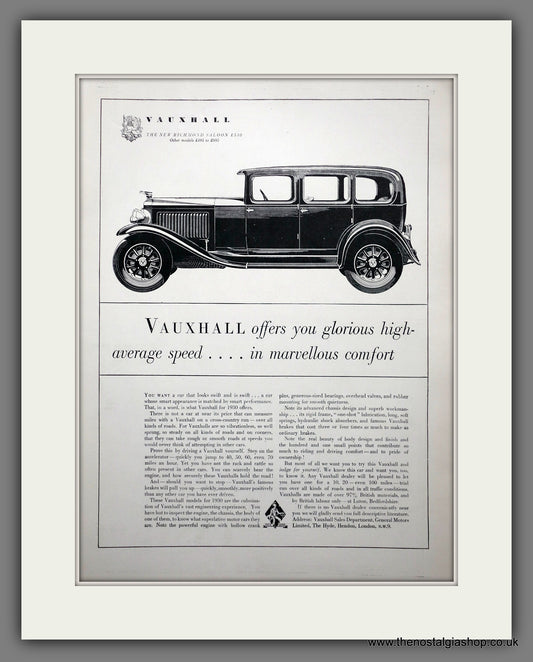 Vauxhall Richmond Saloon. Original Advert 1929 (ref AD301086)