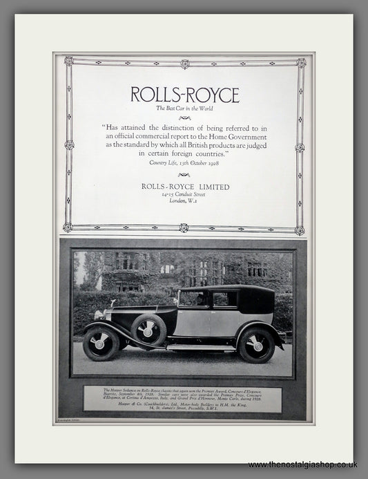 Rolls Royce/Hooper Sedanca. Large Original Advert 1928 (ref AD301088)