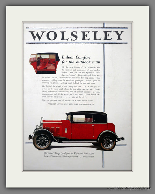 Wolseley Sportsman's Coupe. Original Advert 1929 (ref AD301087)