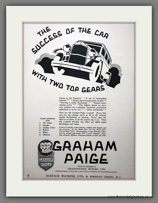 Graham Paige Motors Ltd. Original Advert 1929 (ref AD301094)